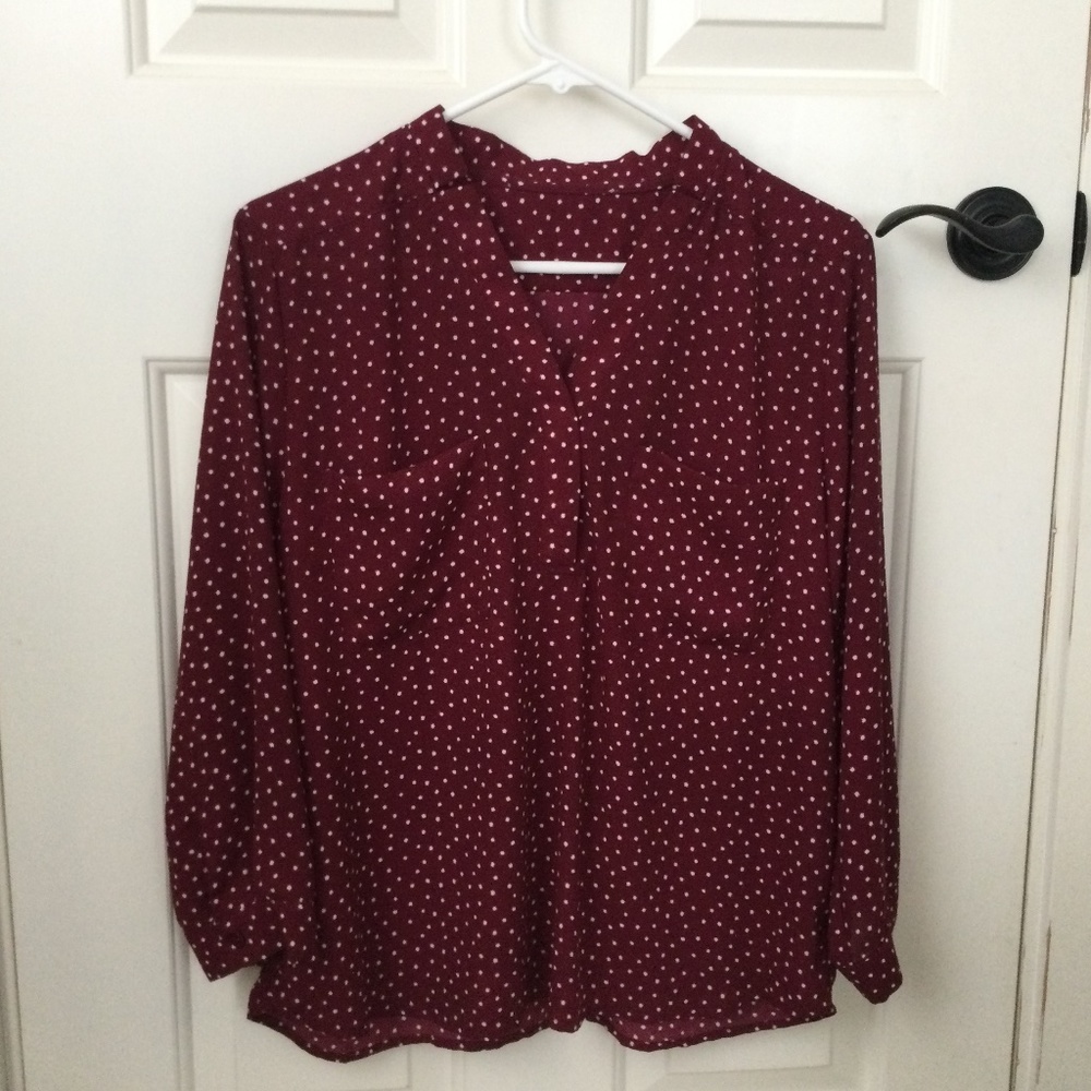 Burgundy blouse with starry like dots 2 pockets  Medium sized